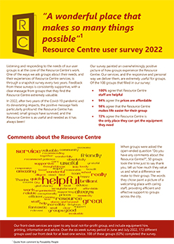 Front cover of Resource Centre survey report 2022
