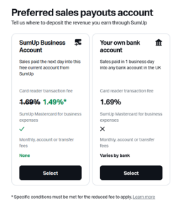 banking options from SumUp website