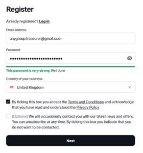 SumUp registration form